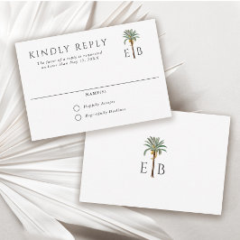 Tarjeta De Confirmación De Asistencia Palm Tree Elegant Tropical Monogram Wedding