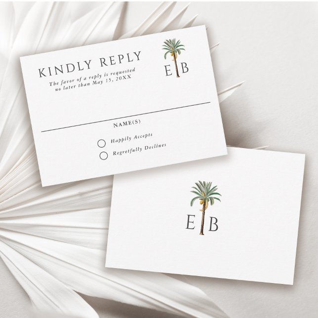 Tarjeta De Confirmación De Asistencia Palm Tree Elegant Tropical Monogram Wedding (Subido por el creador)