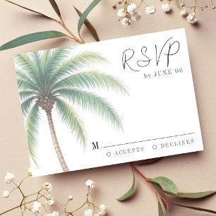 Tarjeta De Confirmación De Asistencia Palm Tree Tropical Island Watercolor Green Boda