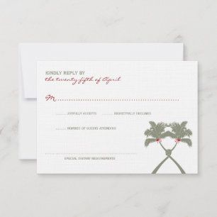 Tarjeta De Confirmación De Asistencia Palm Trees Rojo Amor Tropical Boda de Playa