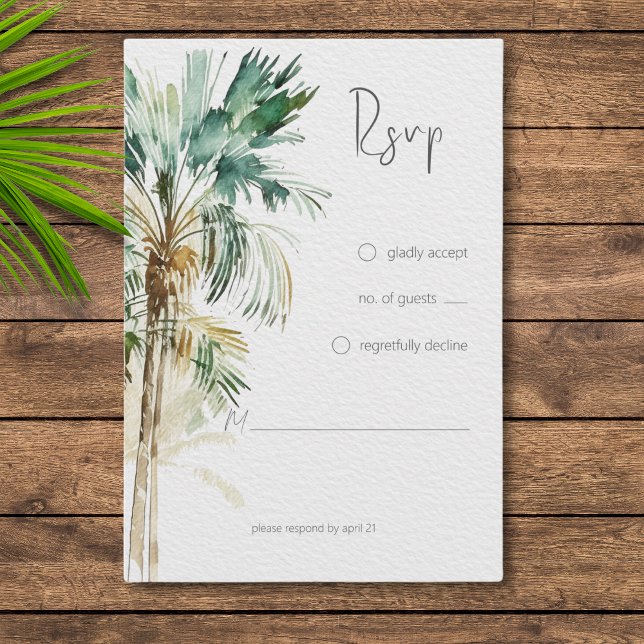 Tarjeta De Confirmación De Asistencia Palm Trees tropicales Boda moderno (Subido por el creador)