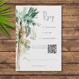 Tarjeta De Confirmación De Asistencia Palm Trees tropicales Código QR Boda moderno