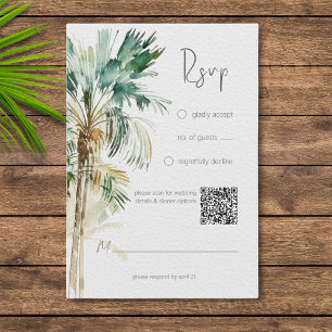 Tarjeta De Confirmación De Asistencia Palm Trees tropicales Código QR Boda moderno