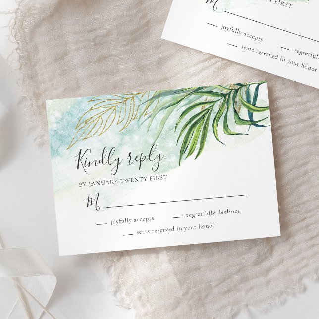 Tarjeta De Confirmación De Asistencia Palm tropical deja Boda de follaje verde (Subido por el creador)