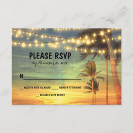 Tarjeta De Confirmación De Asistencia palmas luminosas playa puesta de sol bodas tarjeta