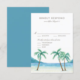 Tarjeta De Confirmación De Asistencia Palmeras acuáticas Boda de playa tropical
