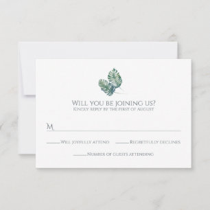 Tarjeta De Confirmación De Asistencia Palmeras acuáticas y Boda de pizarra