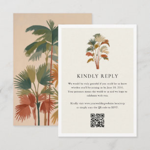 Tarjeta De Confirmación De Asistencia Palmeras Tropicales Acuarela Pastel Boho Boda