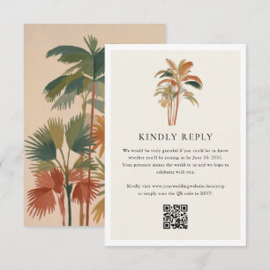 Tarjeta De Confirmación De Asistencia Palmeras Tropicales Acuarela Pastel Boho Boda