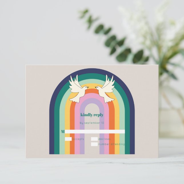 Tarjeta De Confirmación De Asistencia Palo arco iris retro 70 (Anverso de pie)