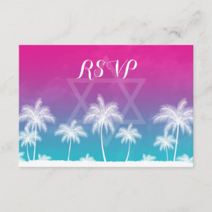 Tarjeta De Confirmación De Asistencia Palo rosado azul verde azulado tropical Mitzvah