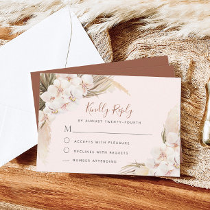 Tarjeta De Confirmación De Asistencia Pampas Grass Orchids Floral Terracotta Wedding