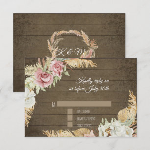 Tarjeta De Confirmación De Asistencia Pampas Grass Palm Pink Floral Rusage