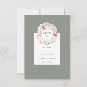 Tarjeta De Confirmación De Asistencia Pampas Wreath Moss Sage Green Monograma simple