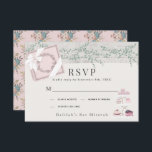 Tarjeta De Confirmación De Asistencia Panadería francesa Paris Pink Bat Mitzvah<br><div class="desc">Esta bonita cafetería/panadería/pastelería temática francesa Bat Mitzvah RSVP/Response/Response card incluye una caja rosa y pasteles/postres en un puesto de pasteles. En el reverso,  el fondo es rosa claro con motivos florales. Personalice sus necesidades. Puedes encontrar más productos a juego en mi tienda.</div>