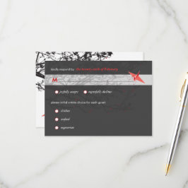 Tarjeta De Confirmación De Asistencia Papel colgante de origami grullas Boda asiática RS