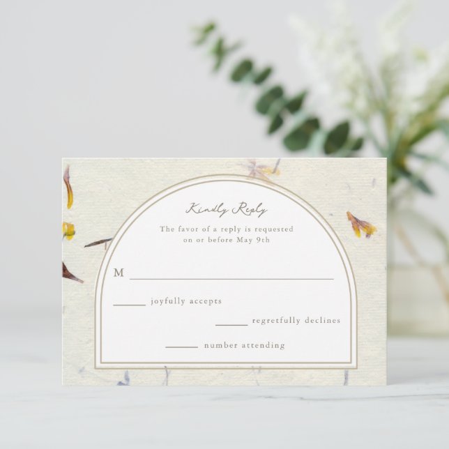 Tarjeta De Confirmación De Asistencia Papel floral botánico Boda moderno (Anverso de pie)