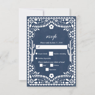 Tarjeta De Confirmación De Asistencia Papel Picado Boda Mexicano Casamiento Rústico Azu