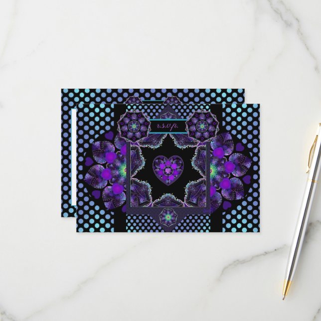 Tarjeta De Confirmación De Asistencia Paraguas morados y corazones .7 (Anverso/Reverso In Situ)