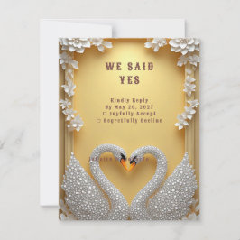 Tarjeta De Confirmación De Asistencia 💍 Pare de cisnes enjoyados Celebración elegante🌸