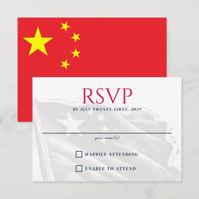 Tarjeta De Confirmación De Asistencia Pareja de China (Anverso / Reverso)