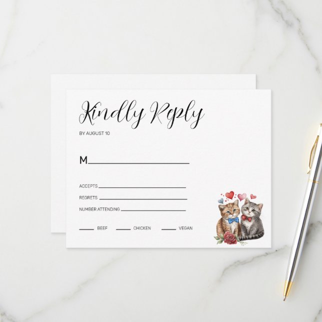 Tarjeta De Confirmación De Asistencia Pareja de gatos enamorados (Anverso/Reverso In Situ)