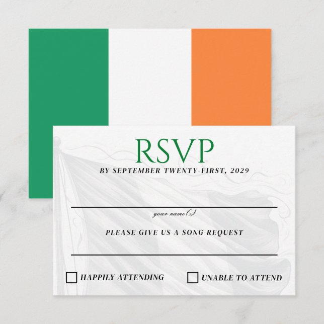 Tarjeta De Confirmación De Asistencia Pareja de Irlanda (Anverso / Reverso)
