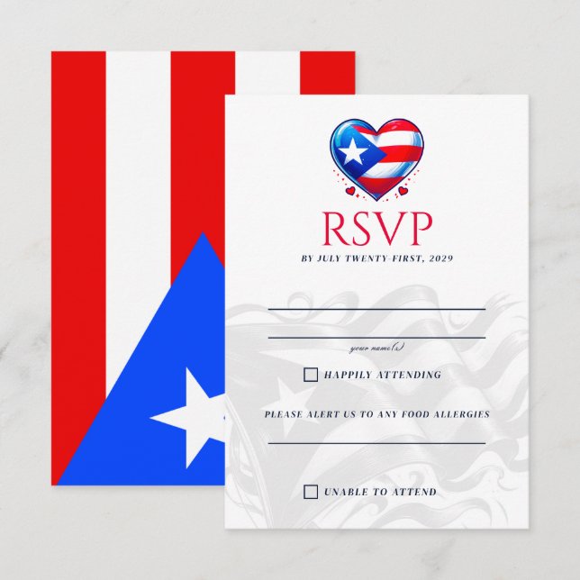 Tarjeta De Confirmación De Asistencia Pareja de Puerto Rico (Anverso / Reverso)