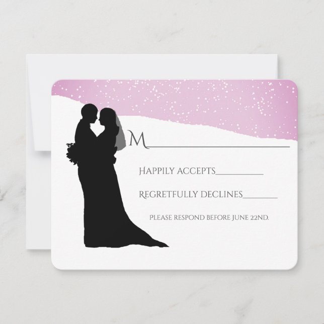 Tarjeta De Confirmación De Asistencia Pareja en una nevada boda invernal de montaña (Anverso)