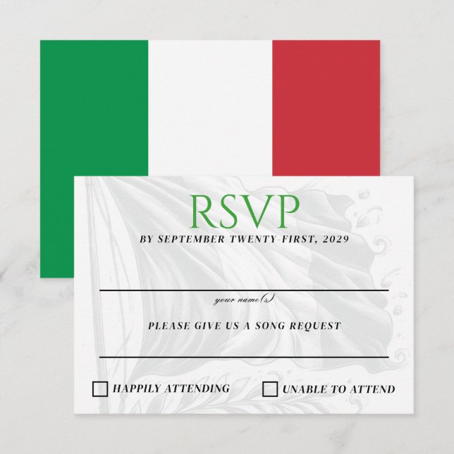 Tarjeta De Confirmación De Asistencia Pareja italiana (Anverso / Reverso)