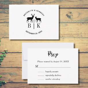 Tarjeta De Confirmación De Asistencia Pareja Nombre Deer Monograma Matrimonio rústico de