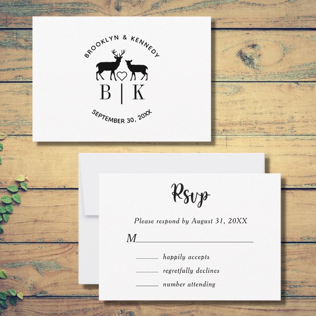 Tarjeta De Confirmación De Asistencia Pareja Nombre Deer Monograma Matrimonio rústico de (Subido por el creador)