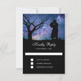 Tarjeta De Confirmación De Asistencia Pareja Romántica Silueta Boda Galaxia Azul