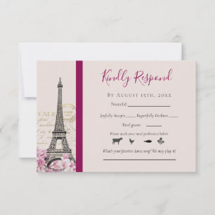 Tarjeta De Confirmación De Asistencia París romántico Torre Eiffel Flor de cerezo Burdeo