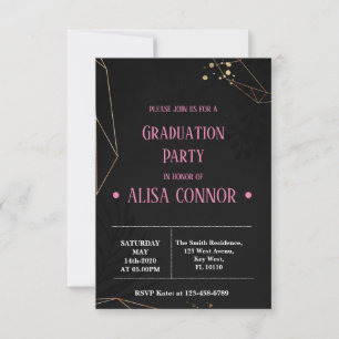 Tarjeta De Confirmación De Asistencia Partido de Graduación Invintation Black and Pink