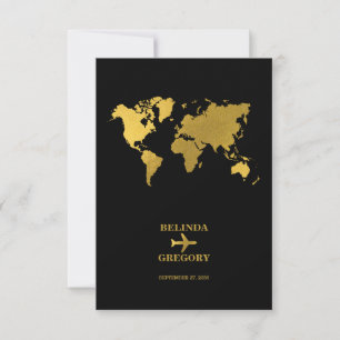 Tarjeta De Confirmación De Asistencia Pasaporte de Boda de Destino Negro Oro