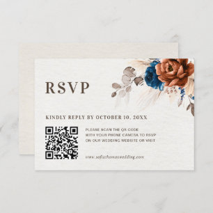 Tarjeta De Confirmación De Asistencia Pastel azul turbio Hidrangea rosa Boda floral QR