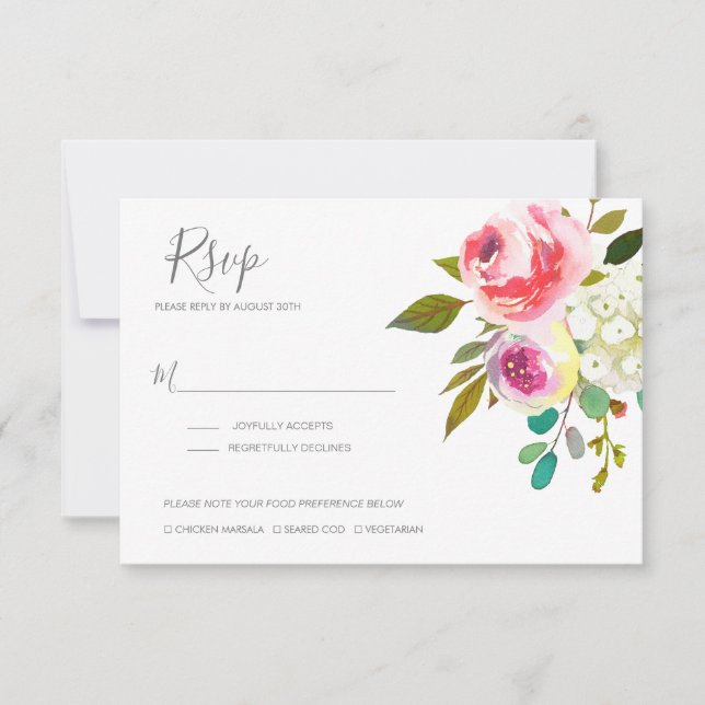 Tarjeta De Confirmación De Asistencia Pastel Blooms Fantasy Boda Floral (Anverso)