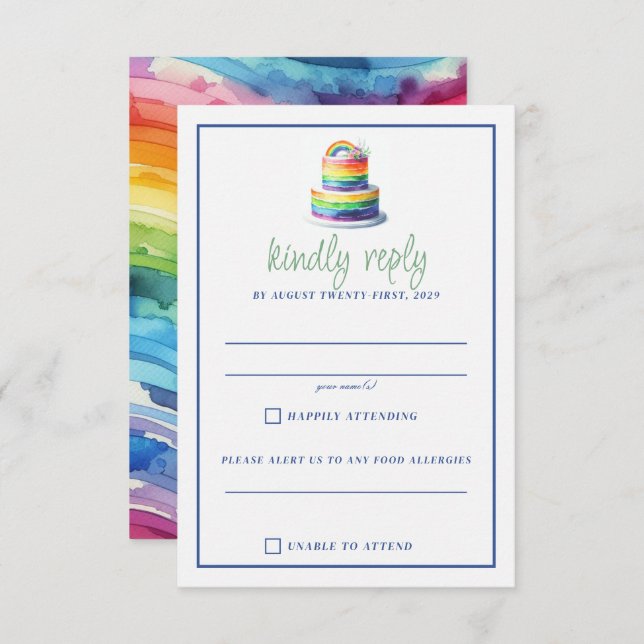 Tarjeta De Confirmación De Asistencia Pastel de arcoiris (Anverso / Reverso)