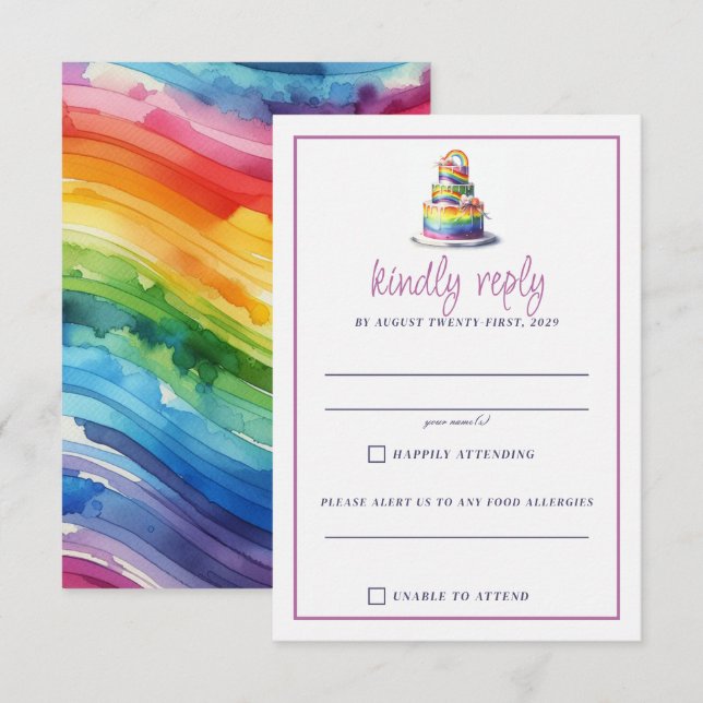 Tarjeta De Confirmación De Asistencia Pastel de arcoiris (Anverso / Reverso)