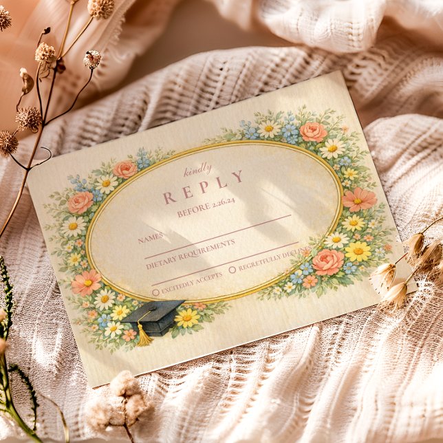 Tarjeta De Confirmación De Asistencia Pastel Floral Wreath Graduation Celebration (Subido por el creador)