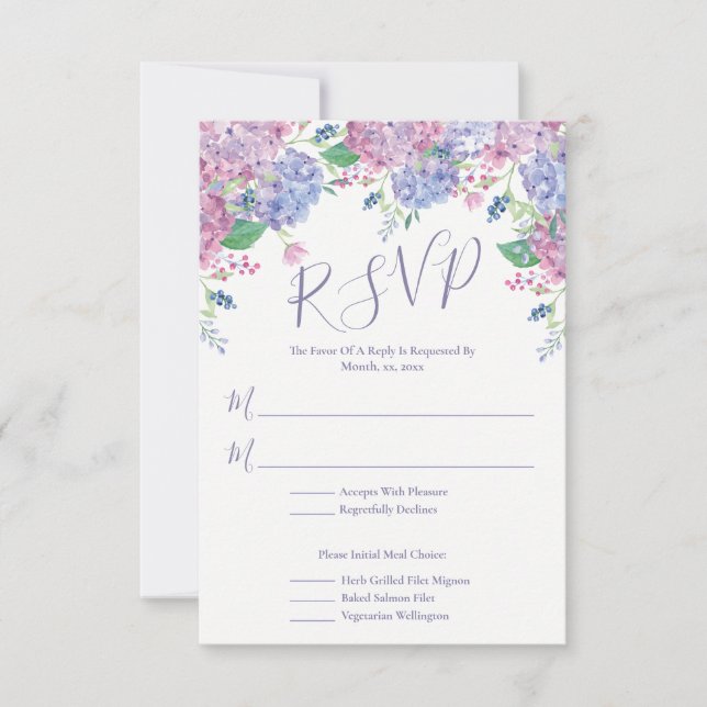 Tarjeta De Confirmación De Asistencia Pastel Hydrangeas Boda Floral (Anverso)