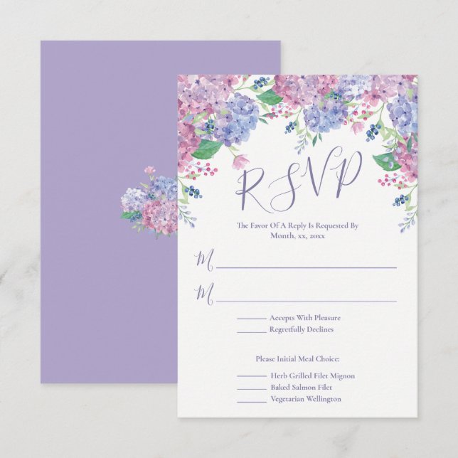 Tarjeta De Confirmación De Asistencia Pastel Hydrangeas, Boda Floral (Anverso / Reverso)