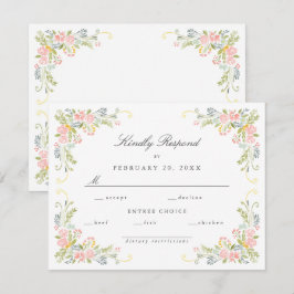 Tarjeta De Confirmación De Asistencia Pastel Rococo Garden Ornate Floral Wedding