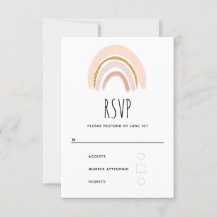 Tarjeta De Confirmación De Asistencia Pastel rosa y falso Purpurina Boho Arcoiris