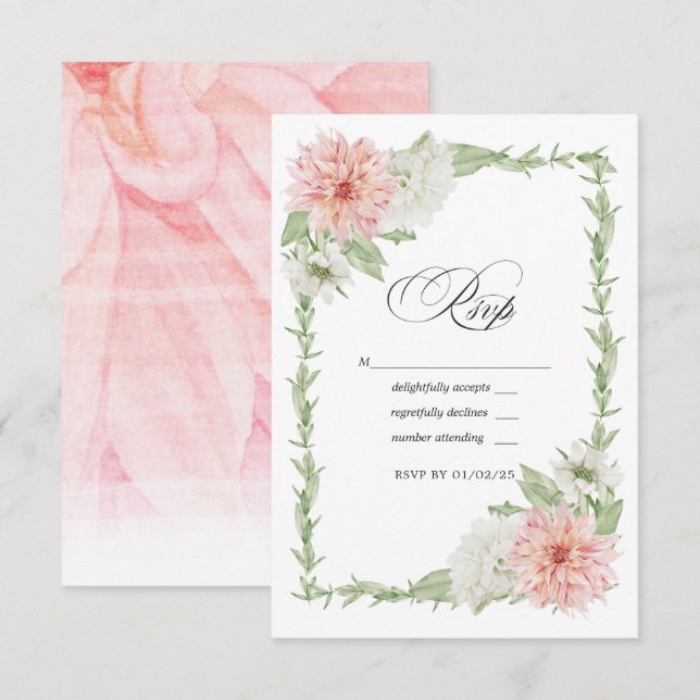 Tarjeta De Confirmación De Asistencia Pastel Rubor Pink Dahlia Boda (Anverso / Reverso)