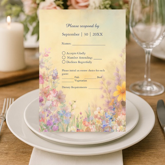 Tarjeta De Confirmación De Asistencia Pastel Wildflower Meadow Barn Boda (Subido por el creador)