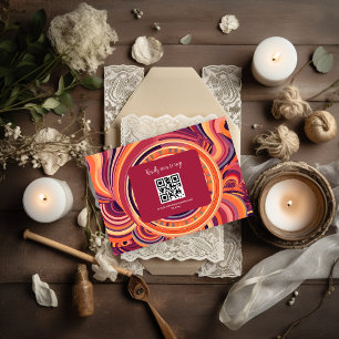 Tarjeta De Confirmación De Asistencia Patrón abstracto retro groovy de los 70 para boda