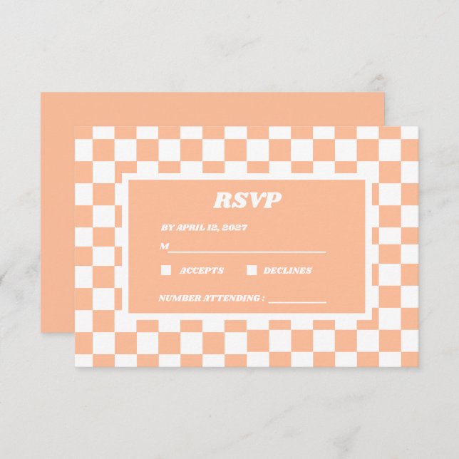 Tarjeta De Confirmación De Asistencia Patrón de Gingham de Peach Fuzz White Checkered (Anverso / Reverso)