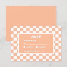 Tarjeta De Confirmación De Asistencia Patrón de Gingham de Peach Fuzz White Checkered